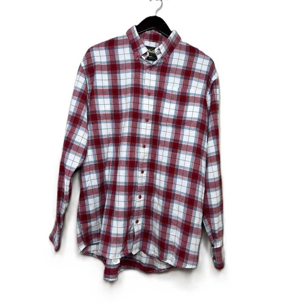 Cabela's Men's Red/White Plaid Flannel 100% Cotton Button Down Shirt Size L Tall